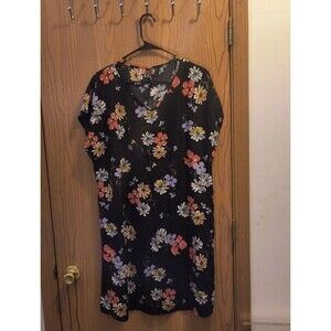 Emery Rose Women's Black Floral Lightweight Spring Midi Dress Size M
